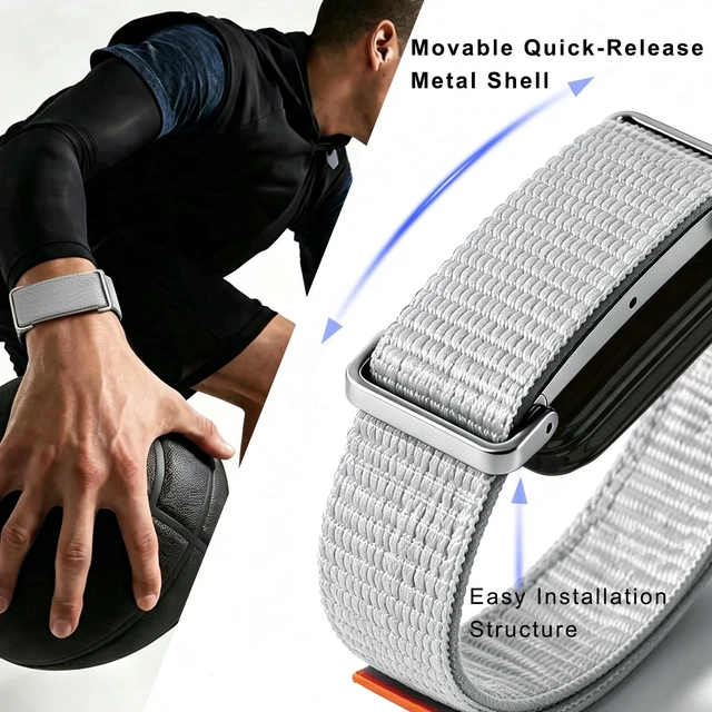 Alt view image 5 of 7 - Nylon Sport Wrist Strap Compatible with Google Fitbit Air Bands, Adjustable Breathable Replacement Soft Nylon Loop Wristband for Women/Men, Lightweight, Durable Metal Frame, Hook-and-loop