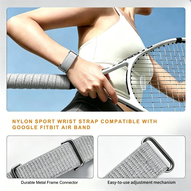Alt view image 6 of 7 - Nylon Sport Wrist Strap Compatible with Google Fitbit Air Bands, Adjustable Breathable Replacement Soft Nylon Loop Wristband for Women/Men, Lightweight, Durable Metal Frame, Hook-and-loop