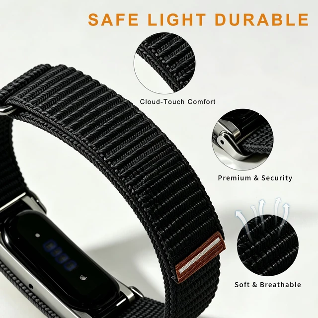 Alt view image 3 of 7 - Nylon Sport Wrist Strap Compatible with Google Fitbit Air Bands, Adjustable Breathable Replacement Soft Nylon Loop Wristband for Women/Men, Lightweight, Durable Metal Frame, Hook-and-loop