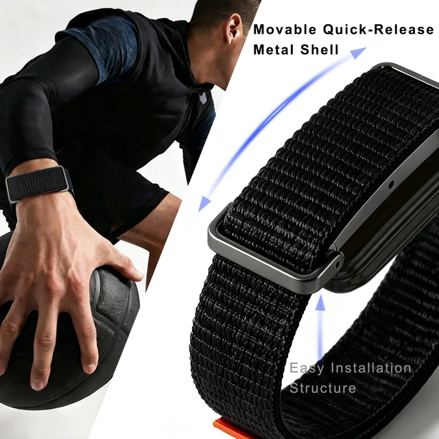 Alt view image 5 of 7 - Nylon Sport Wrist Strap Compatible with Google Fitbit Air Bands, Adjustable Breathable Replacement Soft Nylon Loop Wristband for Women/Men, Lightweight, Durable Metal Frame, Hook-and-loop