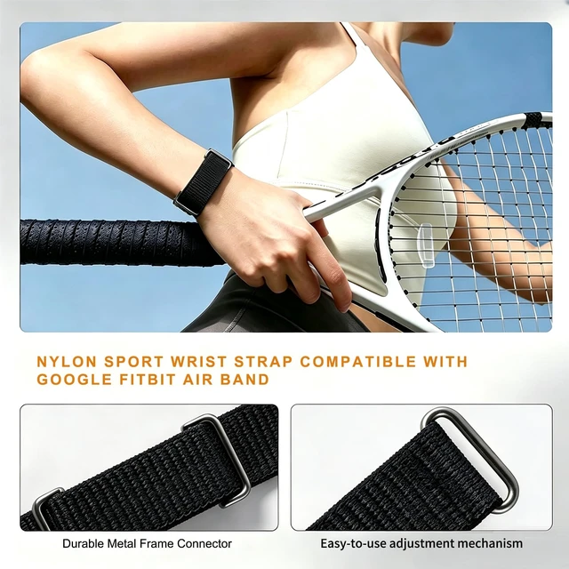 Alt view image 6 of 7 - Nylon Sport Wrist Strap Compatible with Google Fitbit Air Bands, Adjustable Breathable Replacement Soft Nylon Loop Wristband for Women/Men, Lightweight, Durable Metal Frame, Hook-and-loop