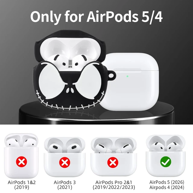 Alt view image 2 of 7 - for AirPods 4 and AirPods 5 Case Cover with Cleaner kit, Black Glow in The Dark, Anime Skull Case for Apple AirPods 5/4 (2026/2024) Funny Soft Silicone Cute Case for Women Men