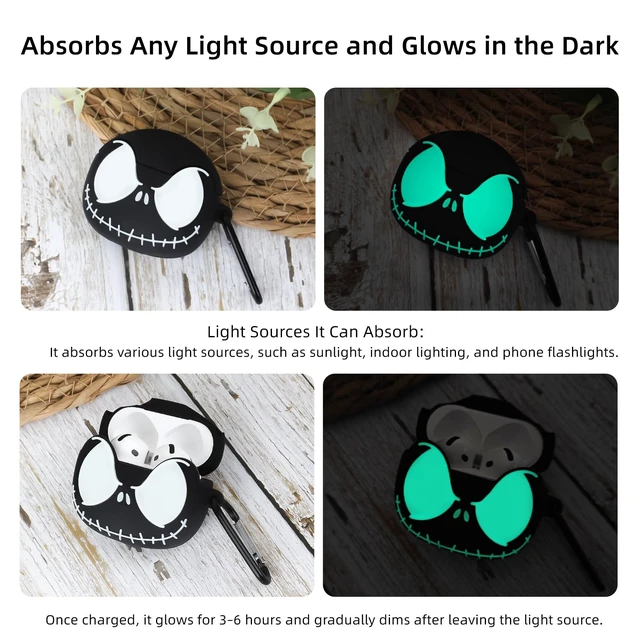Alt view image 3 of 7 - for AirPods 4 and AirPods 5 Case Cover with Cleaner kit, Black Glow in The Dark, Anime Skull Case for Apple AirPods 5/4 (2026/2024) Funny Soft Silicone Cute Case for Women Men