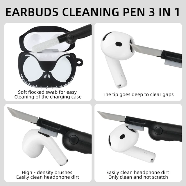 Alt view image 4 of 7 - for AirPods 4 and AirPods 5 Case Cover with Cleaner kit, Black Glow in The Dark, Anime Skull Case for Apple AirPods 5/4 (2026/2024) Funny Soft Silicone Cute Case for Women Men