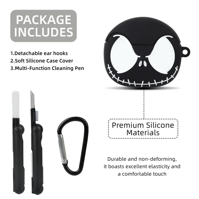 Alt view image 6 of 7 - for AirPods 4 and AirPods 5 Case Cover with Cleaner kit, Black Glow in The Dark, Anime Skull Case for Apple AirPods 5/4 (2026/2024) Funny Soft Silicone Cute Case for Women Men
