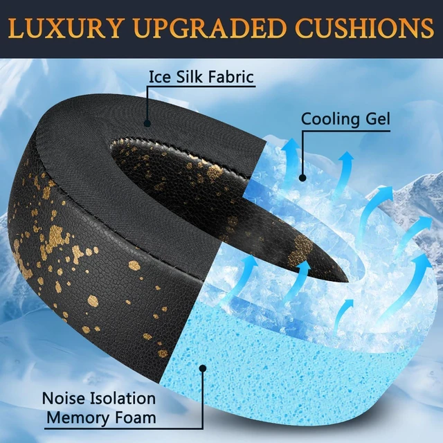 Alt view image 3 of 6 - Cooling Gel Earpads Cushions Replacement for Sony MDR-XB950 XB950BT XB950B1 XB950N1 XB950AP Over-Ear Headphones, Ear Pads with Noise Isolation Memory Foam - Black Gold