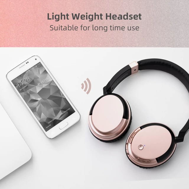 Alt view image 5 of 6 - Wireless TV Headphones with Bluetooth USB Transmitter - Rose Gold Low latency over-ear headset with clear mic & 3.5mm AUX. Connect to TV/PC via USB transmitter or directly to phone