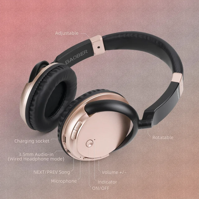 Alt view image 4 of 6 - Wireless TV Headphones with Bluetooth USB Transmitter - Rose Gold Low latency over-ear headset with clear mic & 3.5mm AUX. Connect to TV/PC via USB transmitter or directly to phone
