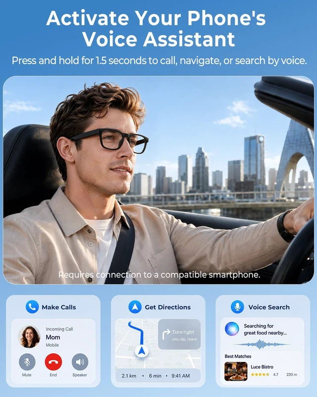 Alt view image 5 of 7 - Photochromic Smart Glasses, Open-Ear Bluetooth 5.4 Audio Eyewear 35g Lightweight frame, Type-C charging, 4-5h battery, and easy 1-button control with remote shooting