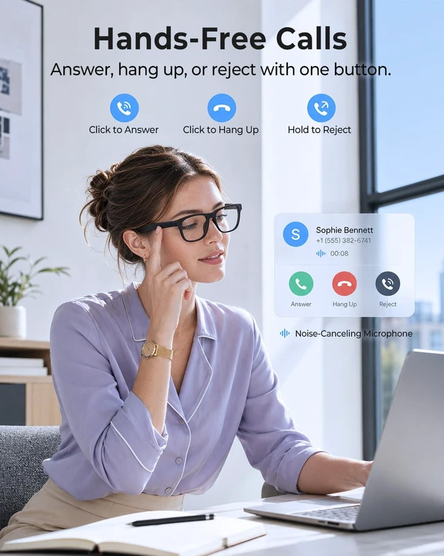 Alt view image 7 of 7 - Photochromic Smart Glasses, Open-Ear Bluetooth 5.4 Audio Eyewear 35g Lightweight frame, Type-C charging, 4-5h battery, and easy 1-button control with remote shooting