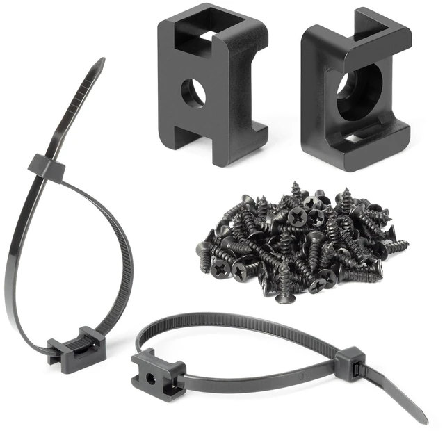 Main image of Saddle Type Zip Tie Mounts Base Kit, 8" Ties, Screws 200Pcs Each Wire Clips Anchor Management Fastener for Baseboard, Wall or Desk, Black