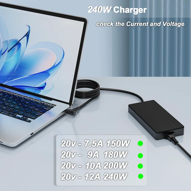 Alt view image 4 of 6 - 240W Charger Compatible with Asus TUF Gaming A15 A17 F15 F16 F17 FA506IC FA506QM FA507RE FA507RW FA507XV FA508WV FA508XI FA706QM FA707RW FA707XV FX506LH FX506HE FX507ZC FX507V FX607V FX706H