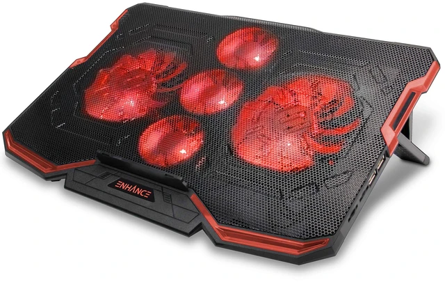 Main image of Cryogen Gaming Laptop Cooling Pad - Fits 17 in. Computer, PS4 - Adjustable Laptop Cooling Stand with 5 Quiet Cooler Fans, 2 USB Ports and LED Lighting - Slim Portable Design 2500 RPM (Red)