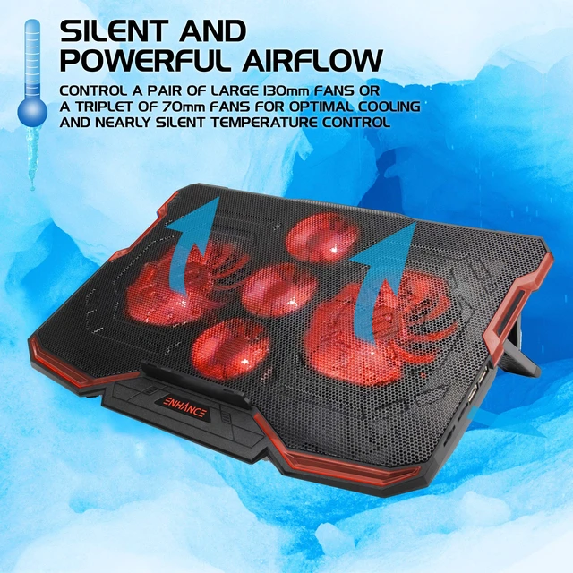 Alt view image 3 of 7 - Cryogen Gaming Laptop Cooling Pad - Fits 17 in. Computer, PS4 - Adjustable Laptop Cooling Stand with 5 Quiet Cooler Fans, 2 USB Ports and LED Lighting - Slim Portable Design 2500 RPM (Red)