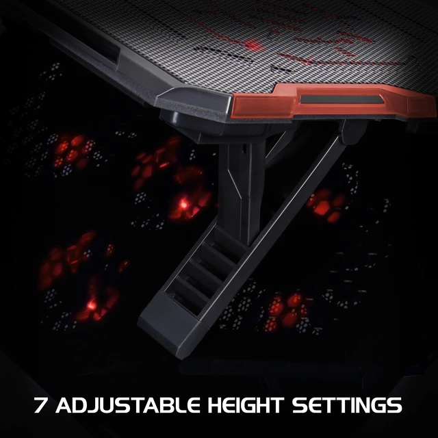 Alt view image 7 of 7 - Cryogen Gaming Laptop Cooling Pad - Fits 17 in. Computer, PS4 - Adjustable Laptop Cooling Stand with 5 Quiet Cooler Fans, 2 USB Ports and LED Lighting - Slim Portable Design 2500 RPM (Red)