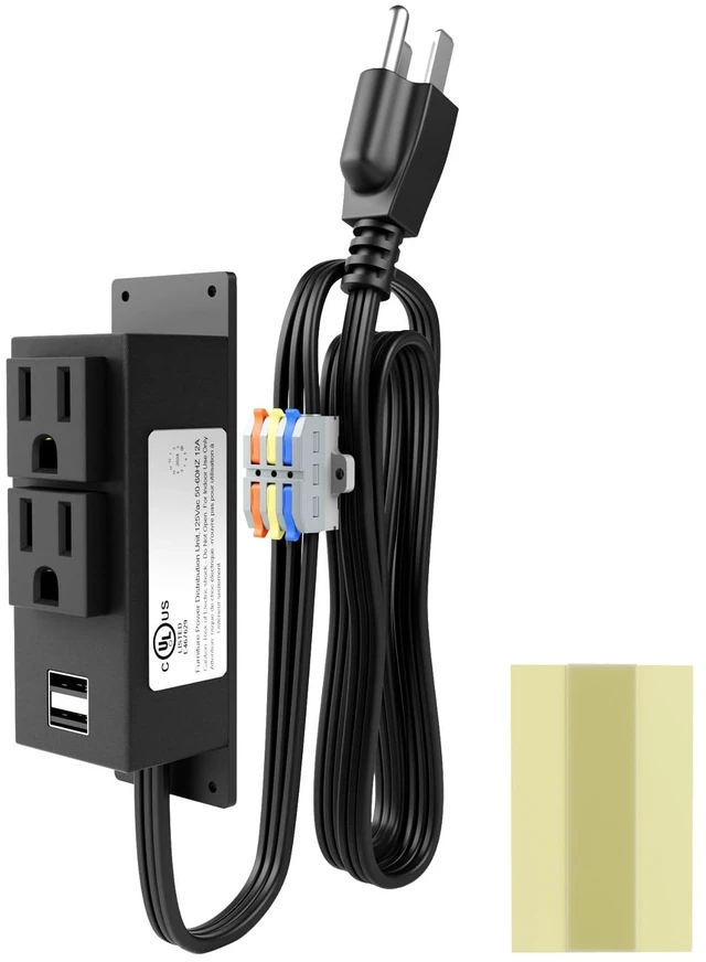 Main image of Gun Safe Power Outlet Kit with 2 AC Outlets and 2 USB Ports UL Listed Interior-Mount Power Strip with 6.9 ft Removable Cables and Quick Connector for Gun Cabinets and Safes