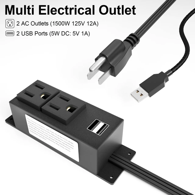 Alt view image 2 of 7 - Gun Safe Power Outlet Kit with 2 AC Outlets and 2 USB Ports UL Listed Interior-Mount Power Strip with 6.9 ft Removable Cables and Quick Connector for Gun Cabinets and Safes
