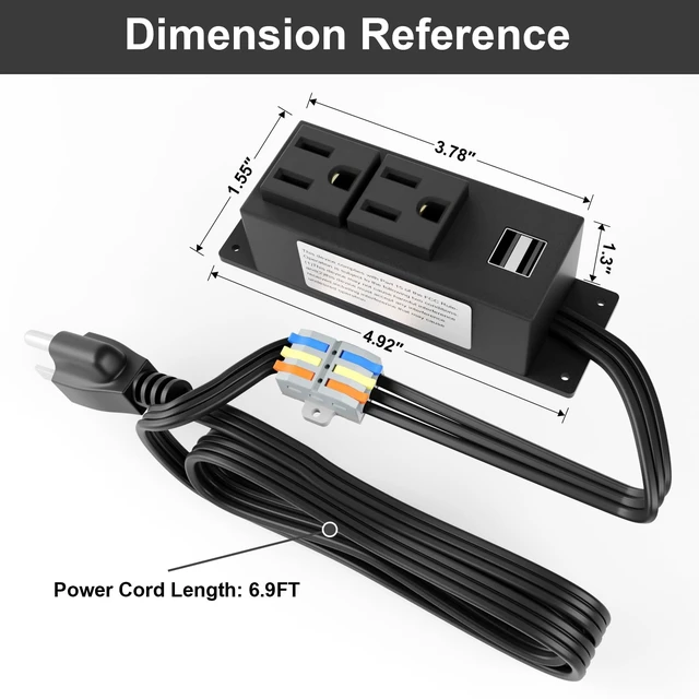 Alt view image 6 of 7 - Gun Safe Power Outlet Kit with 2 AC Outlets and 2 USB Ports UL Listed Interior-Mount Power Strip with 6.9 ft Removable Cables and Quick Connector for Gun Cabinets and Safes