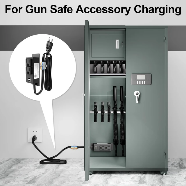 Alt view image 7 of 7 - Gun Safe Power Outlet Kit with 2 AC Outlets and 2 USB Ports UL Listed Interior-Mount Power Strip with 6.9 ft Removable Cables and Quick Connector for Gun Cabinets and Safes