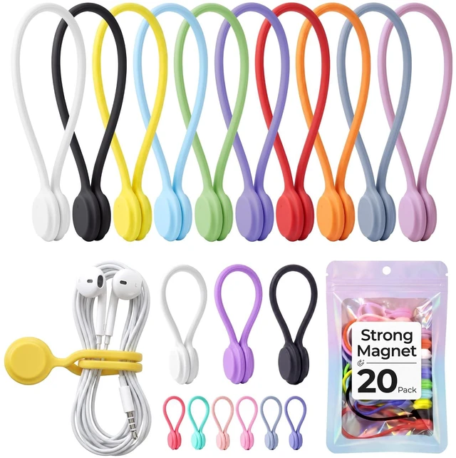 Main image of Reusable Silicone Magnetic Cable Ties, Multicolored, 30-PackLong & Short Cable Strap Tie for Bundling Electronics Wire,Home Office Travel Essentials Accessories