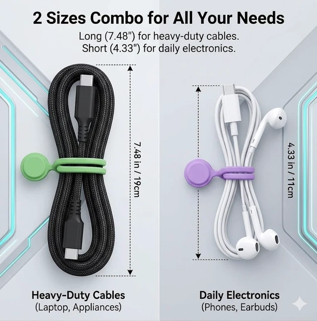 Alt view image 2 of 7 - Reusable Silicone Magnetic Cable Ties, Multicolored, 30-PackLong & Short Cable Strap Tie for Bundling Electronics Wire,Home Office Travel Essentials Accessories