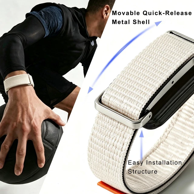 Alt view image 5 of 7 - Nylon Sport Wrist Strap Compatible with Google Fitbit Air Bands, Adjustable Breathable Replacement Soft Nylon Loop Wristband for Women/Men, Lightweight, Durable Metal Frame, Hook-and-loop
