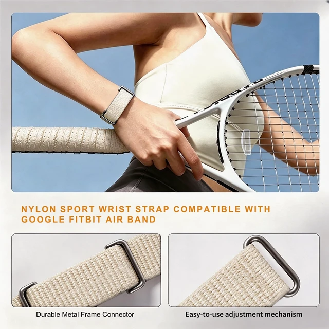 Alt view image 6 of 7 - Nylon Sport Wrist Strap Compatible with Google Fitbit Air Bands, Adjustable Breathable Replacement Soft Nylon Loop Wristband for Women/Men, Lightweight, Durable Metal Frame, Hook-and-loop