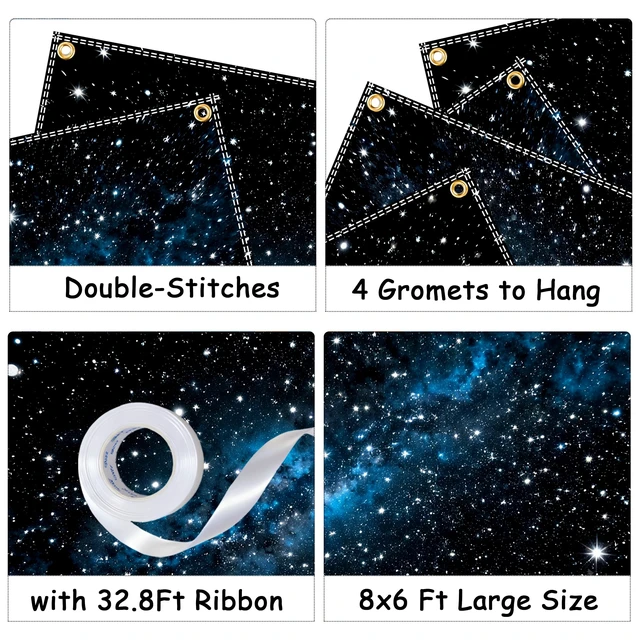 Alt view image 4 of 6 - Space Backdrop Theme Photo Background Birthday Party (Space, 8x6 Ft)