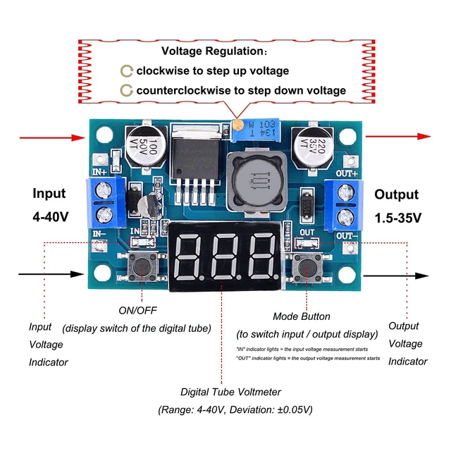 Alt view image 3 of 6 - 3 Pack LM2596 DC to DC Voltage Regulator 4-40V to 1.5-35V Buck Converter with LED Display