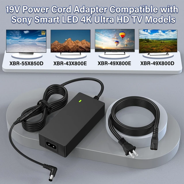 Alt view image 2 of 7 - 19V TV Charger Cord Fit for Sony TV XBR-55X850D XBR-43X800E XBR-49X800E AC Adapter for Sony XBR-49X800D KDL-55W800C XBR-43X800D KD-49X720E KDL-55W805C KD-55X720E KD-43X720E KDL-48R555C KDL-49W660E