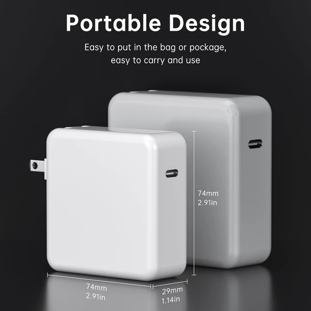 Alt view image 4 of 6 - 61W USB-C MacBook Charger for Pro/Air 13" 14" 15" 16" Fast Power Adapter with 6.6ft USB-C Cable for Home, Office & Travel