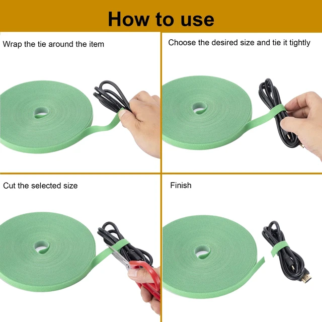 Alt view image 4 of 6 - 1/2 Inch Reusable fastening Cable Ties Double Sided Hook and Loop tape Cable Management Tape (Green 25Yards)