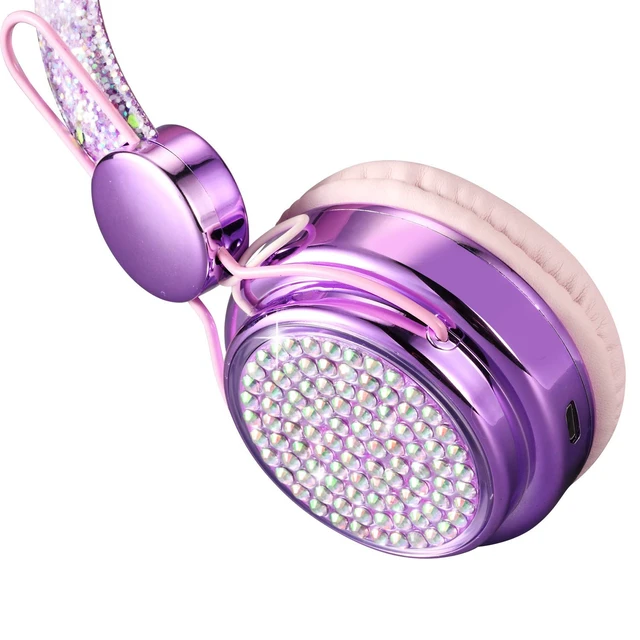 Alt view image 4 of 6 - Kids Headphones for Girls with Microphone, 3.5mm Plug Sparkly Bear Ear Cute Wired Headsets for Gift, School (Purple)