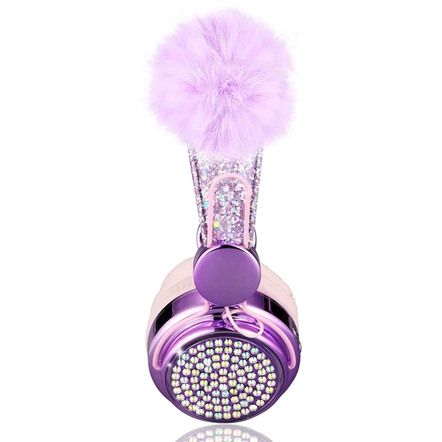 Alt view image 5 of 6 - Kids Headphones for Girls with Microphone, 3.5mm Plug Sparkly Bear Ear Cute Wired Headsets for Gift, School (Purple)