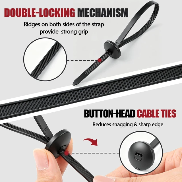Alt view image 4 of 7 - 200 Pcs 12 Inch 88lbs Buckle Cable Ties Automotive, Button Head Push UV Resistant PA66 Nylon Pin & Button Buckle Zip Tie Toothed, Self Locking Bumper Clips for Car Repair Industrial Wiring