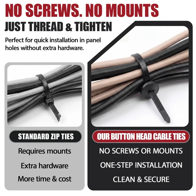 Alt view image 5 of 7 - 200 Pcs 12 Inch 88lbs Buckle Cable Ties Automotive, Button Head Push UV Resistant PA66 Nylon Pin & Button Buckle Zip Tie Toothed, Self Locking Bumper Clips for Car Repair Industrial Wiring