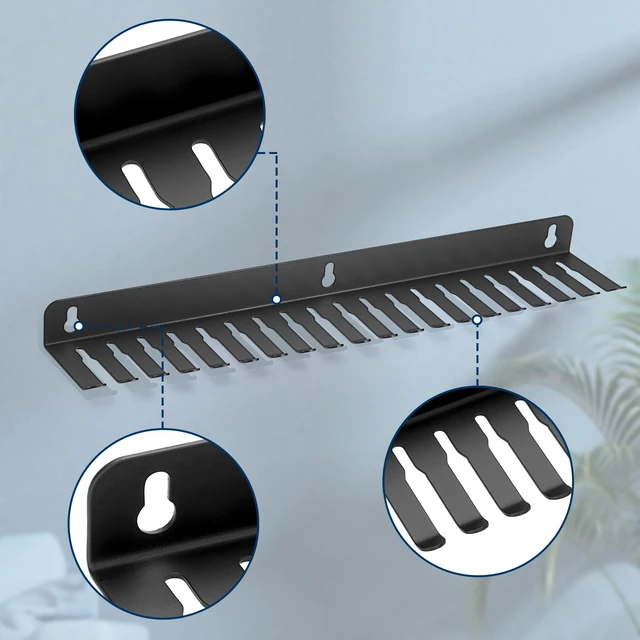 Alt view image 4 of 7 - Wall Mountable Cable Hanger and Organizer with 19 Cables Slots Cable Rack with Slots Width from 5-9mm,Sturdy Cables Holder Black Cord Rack Organizer for Office Studio Desk Bench Workshop