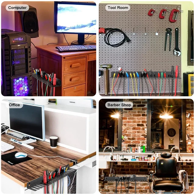 Alt view image 7 of 7 - Wall Mountable Cable Hanger and Organizer with 19 Cables Slots Cable Rack with Slots Width from 5-9mm,Sturdy Cables Holder Black Cord Rack Organizer for Office Studio Desk Bench Workshop