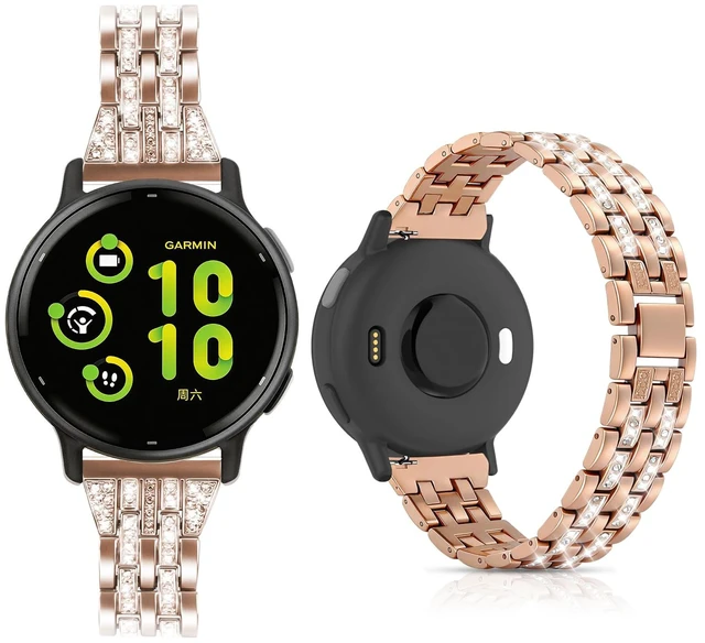 Main image of 20mm Bling Metal Compatible with Garmin Vivoactive 6 Watch Bands/5/3/3 Music/Venu Sq 2/Forerunner 55/165/245/645,Metal Rhinestone Bling Bracelet Wristband for Women Men