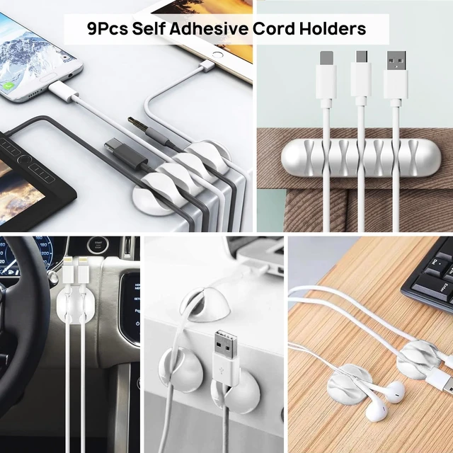 Alt view image 3 of 7 - 193 PCS Cable Management Kit - 4 Cable Sleeve, 57 Self Adhesive Cable Clips, 12 Hanging Strips, 12 Cable Organizer Straps and 100 Fastening Cable Ties for TV Computer Under Desk (White)