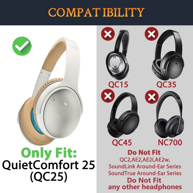 Alt view image 3 of 7 - Replacement Kit for Bose QuietComfort 25 (QC25), Earpads Cushions + Headband + Silicone Sweat Cover - Beige