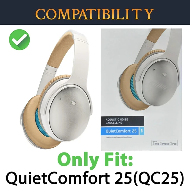 Alt view image 4 of 7 - Replacement Kit for Bose QuietComfort 25 (QC25), Earpads Cushions + Headband + Silicone Sweat Cover - Beige
