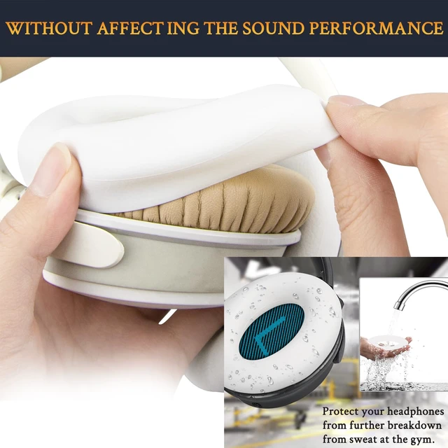Alt view image 6 of 7 - Replacement Kit for Bose QuietComfort 25 (QC25), Earpads Cushions + Headband + Silicone Sweat Cover - Beige