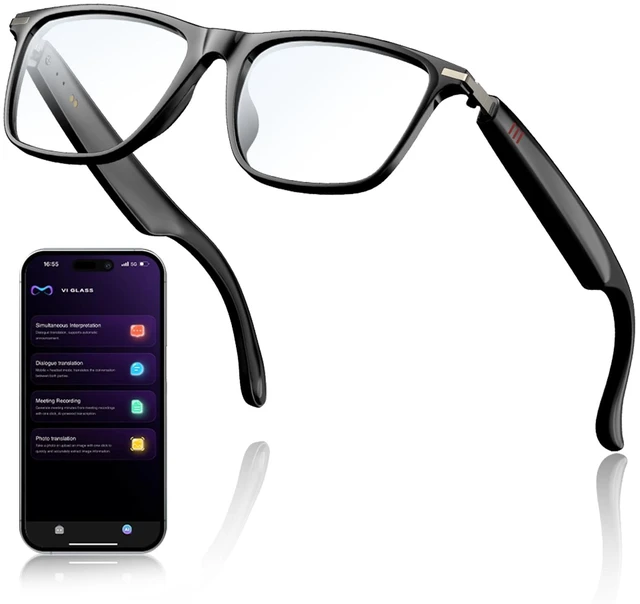 Main image of AI Smart Glasses with ChatGPT, Bluetooth GlassesTranslation 129 Languages,for Music Playback, Hands-Free Calling, IP67 Waterproof for Men Women, Athletic,Outdoor-Transparent