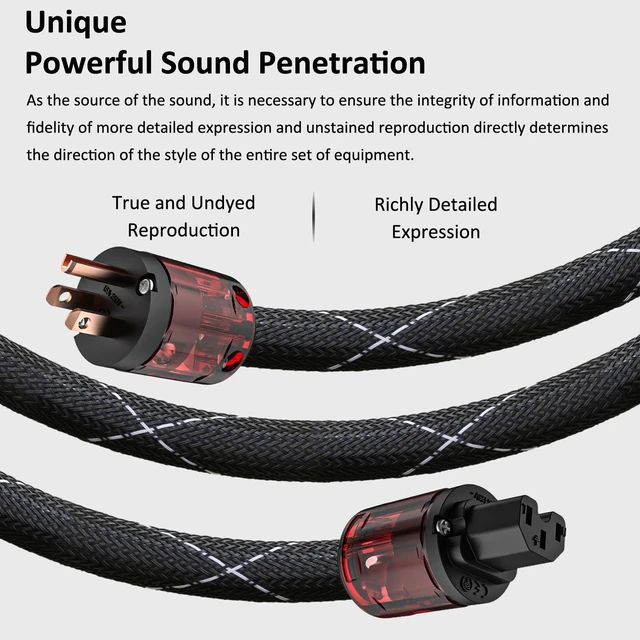 Alt view image 5 of 6 - Audiocrast 4.9FT Audiophile Power Cable 10 AWG for Hi-Fi Systems NEMA 5-15P to C15 AC Power Cable,OFC Conductors,Pure Copper Shielding,Pure Copper Plugs,125V 15A,BW Braided Mesh