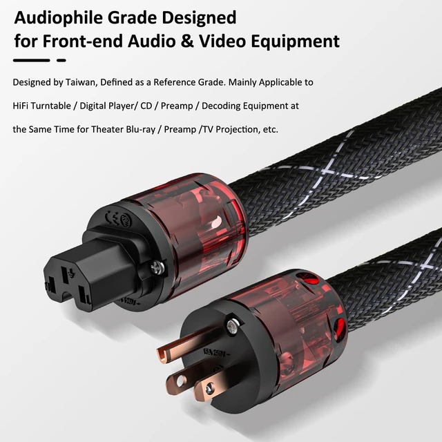 Alt view image 3 of 6 - Audiocrast 4.9FT Audiophile Power Cable 10 AWG for Hi-Fi Systems NEMA 5-15P to C15 AC Power Cable,OFC Conductors,Pure Copper Shielding,Pure Copper Plugs,125V 15A,BW Braided Mesh