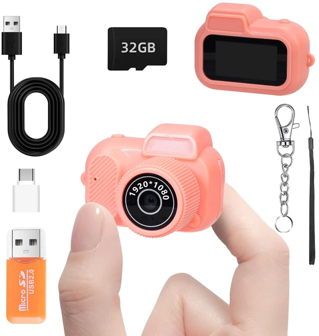 Main image of Mini Keychain Camera, FHD 1080p 8MP Mini Digital Camera with 32GB SD Card, 8 Creative Filters, 0.96" HD Display, 100 Mins Battery Life for Decorate Travel Recording Gifts (Pink)