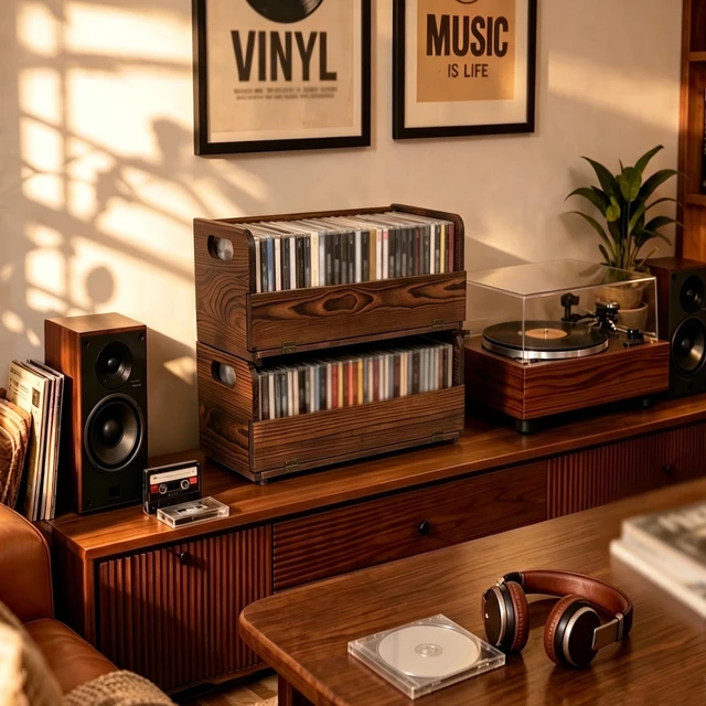 Alt view image 6 of 6 - 2-Pack Solid Wood CD Storage Boxes, Holds 70 Pcs, CD storage rack Stackable