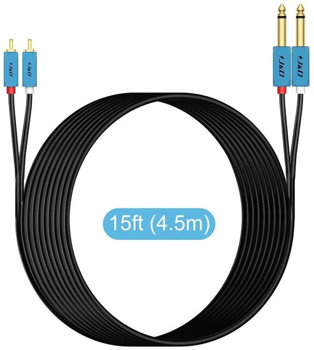 Alt view image 7 of 7 - Dual 1/4 inch TS to Dual RCA Stereo Audio Interconnect Cable, RCA to 1/4 Cable Heavy Duty Aluminum Alloy Shell Gold Plated Plug for Home Theater, Amplifiers, Hi-Fi Systems, 15 Feet