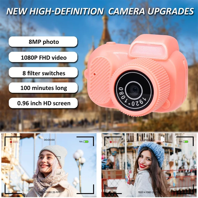 Alt view image 3 of 5 - Mini Keychain Camera, FHD 1080p 8MP Mini Digital Camera with 32GB SD Card, 8 Creative Filters, 0.96" HD Display, 100 Mins Battery Life for Decorate Travel Recording Gifts (Pink)